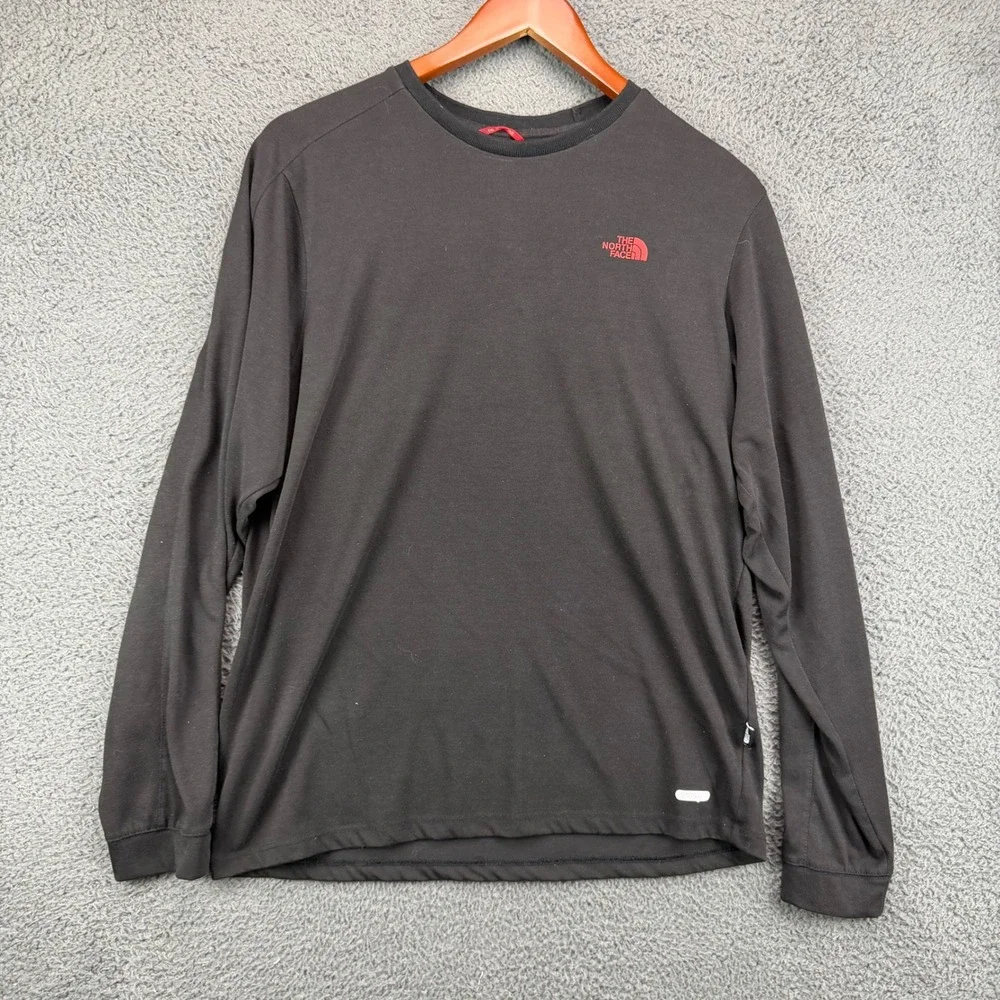 The North Face Mens‎ Long Sleeve T-Shirt Black Red Logo Size M Performance Tee